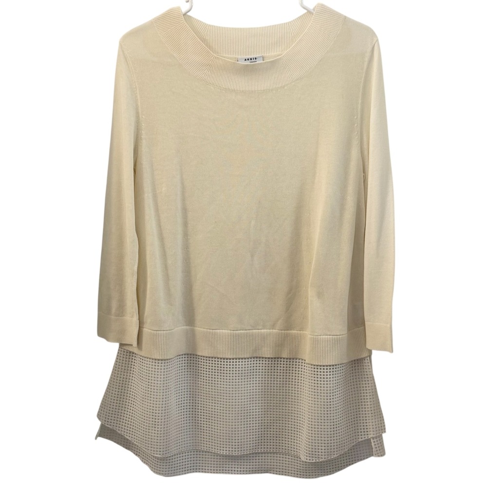 AKRIS Punto Cream Mesh Layered Knit Sweater‎ Top US 8 F 40 D 38 Quiet Luxury